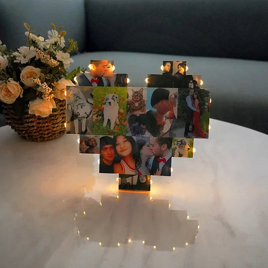 Custom Heart Shape Photo Collage Lamp with Photos