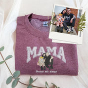 Custom Embroidered Mama Sweatshirt with Kid Name on Sleeve