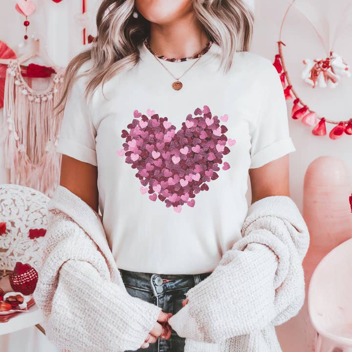 Wholesale Valentine's Day Faux Glitter Hearts Women's Graphic T-Shirt