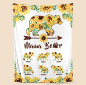 Mama Bear Sunflower - Personalized Blanket - Best Gift For Mother