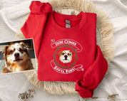 Here Comes Santa Paws Christmas Personalized Pet Portrait Embroidered Hoodie Sweatshirt T-shirt