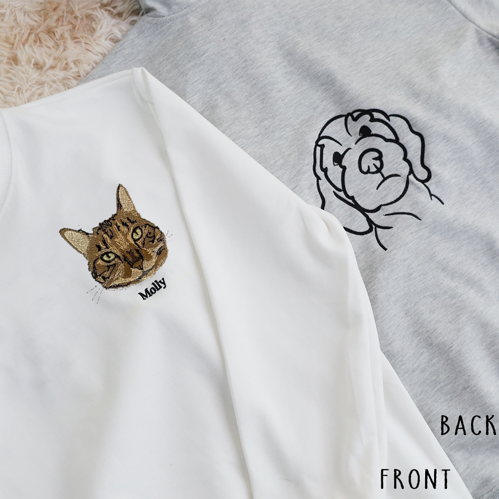 Custom Embroidered｜Pet Portrait Hoodie｜On the Front and Back of Sweatshirt