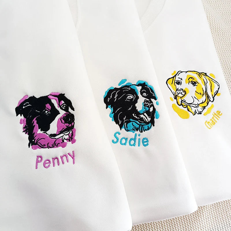 Colorful Embroidered｜Pet Portrait Crewneck｜Custom Pet｜From Your Photo｜Embroidered Hoodie