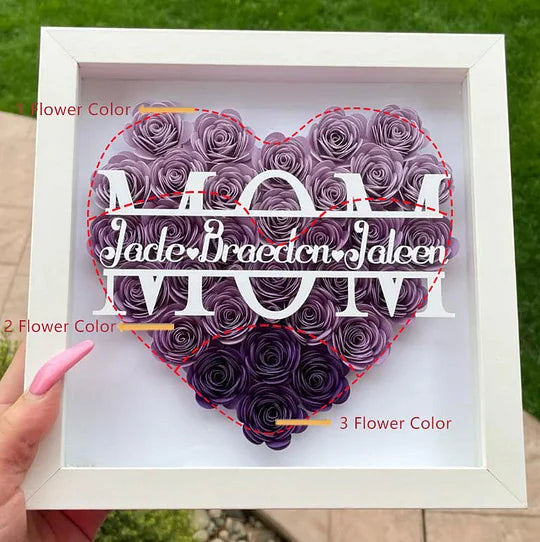 MOM HEART SHAPED MIXED FLOWER SHADOW BOX