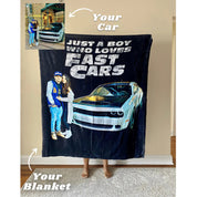 Just A Boy Who Loves Cars | Custom Car Fleece Blanket