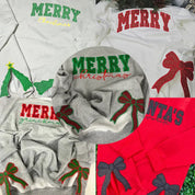 Personalized Green/Red Merry Christmas Bow Side Shirt