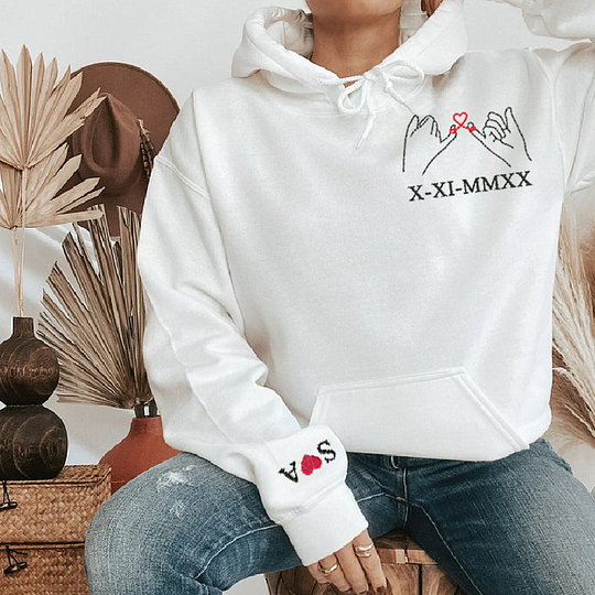 Personalized Roman Numeral Pinky Promise Matching Couple Hoodie