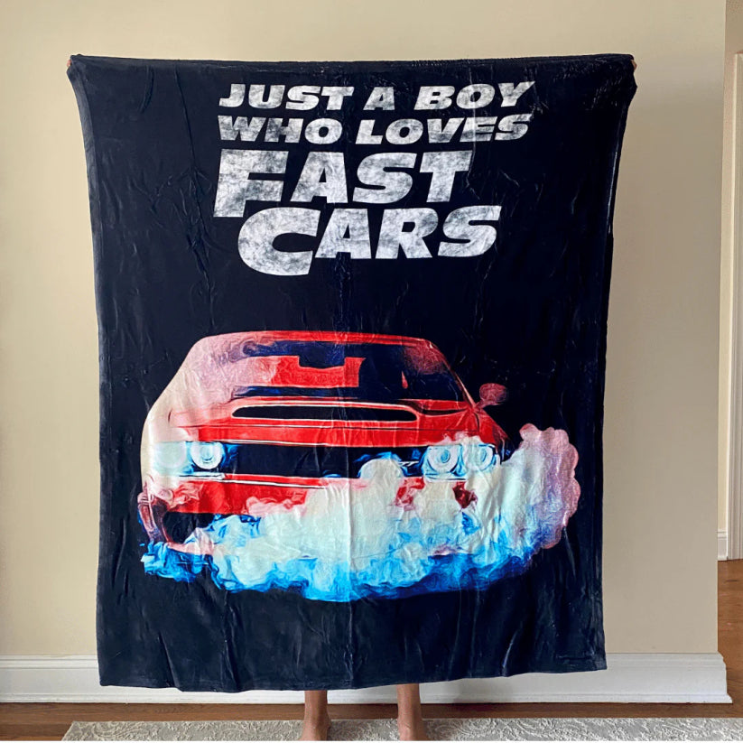 Just A Boy Who Loves Cars | Custom Car Fleece Blanket