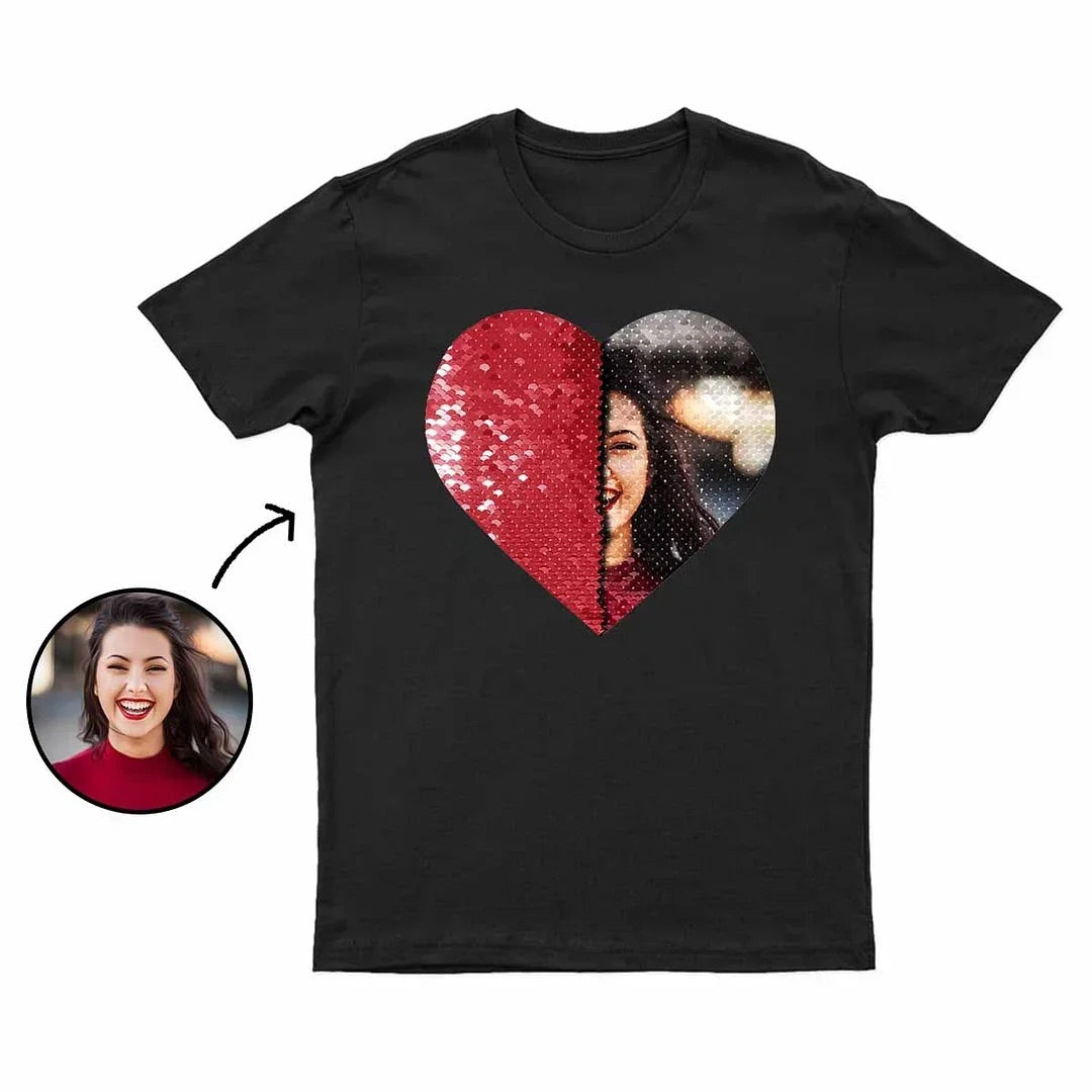 Custom Shirt｜Photo Flip Sequin Tee｜Gift｜Couple｜For Lover