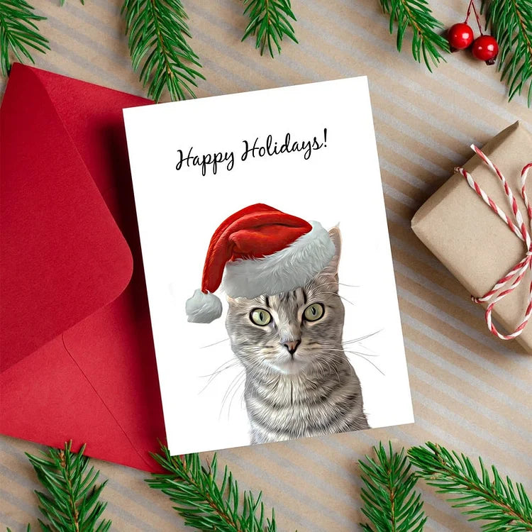 Custom Christmas Cards With Pet Portrait From Photo Custom Dog Christmas Greeting Card