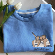 Custom Friend Portrait And Initial on Sleeve Embroidered Sweatshirt