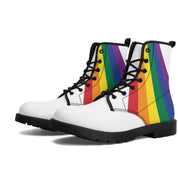 White Rainbow Pride Womens Leather Combat Boots