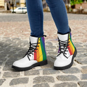 White Rainbow Pride Womens Leather Combat Boots