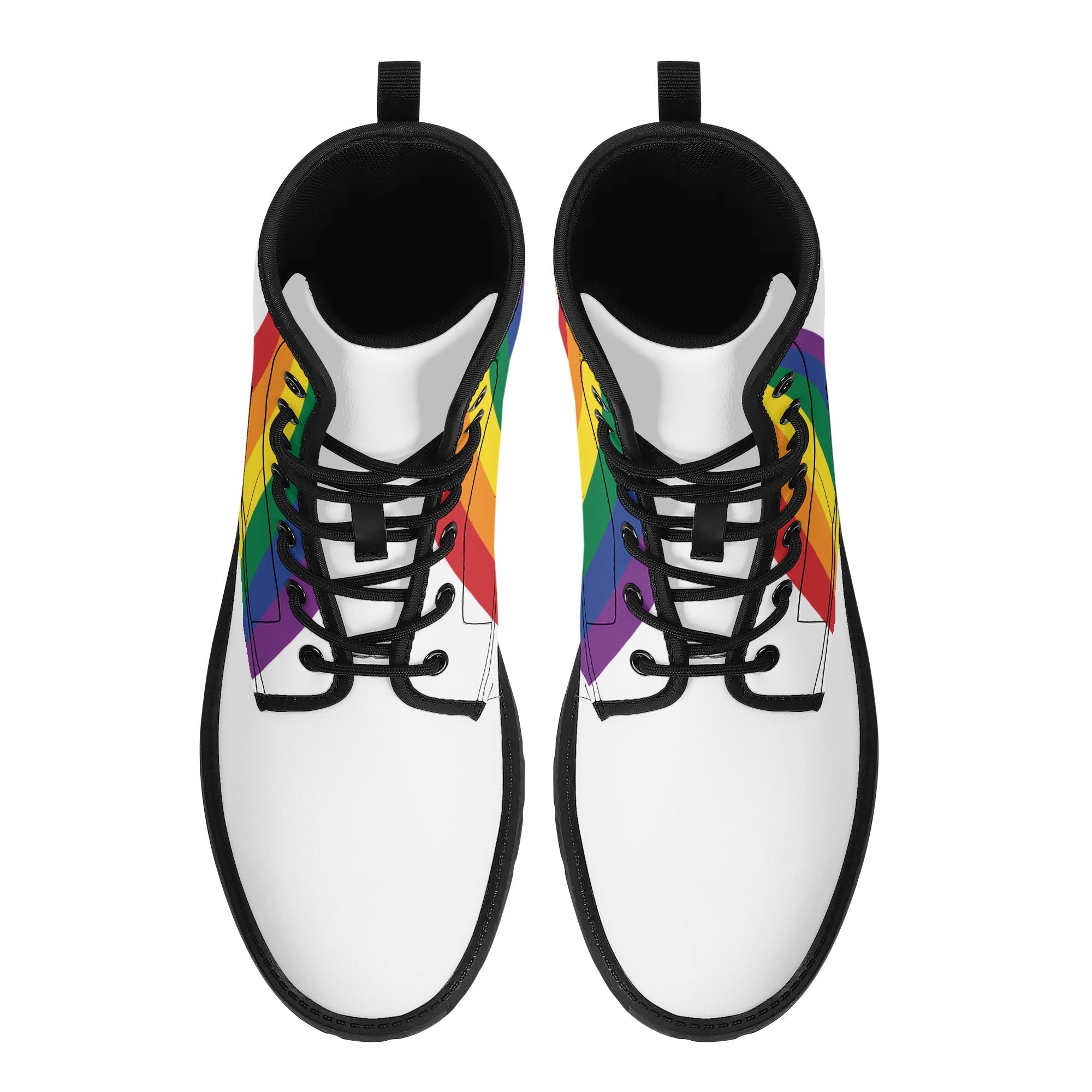 White Rainbow Pride Womens Leather Combat Boots