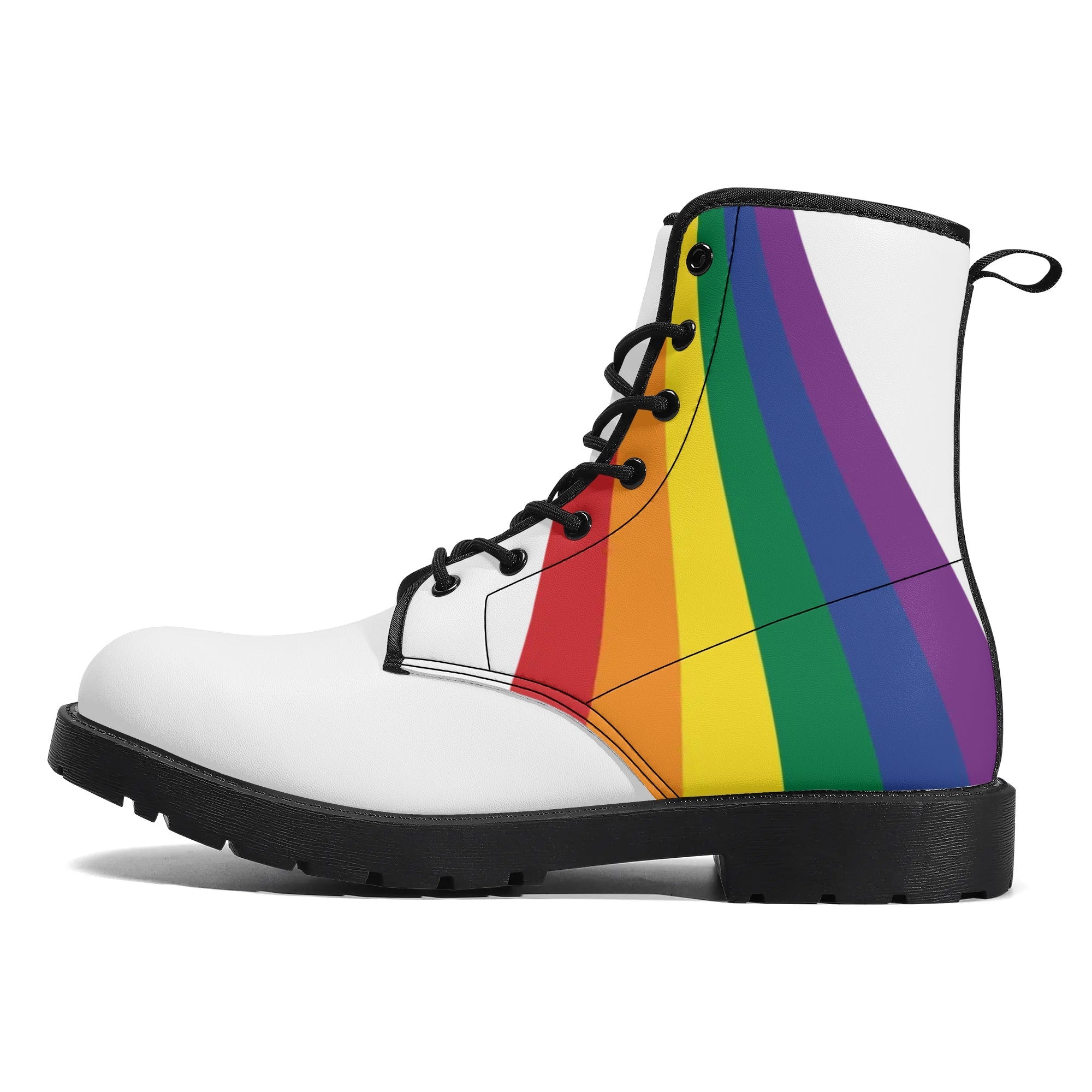 White Rainbow Pride Womens Leather Combat Boots