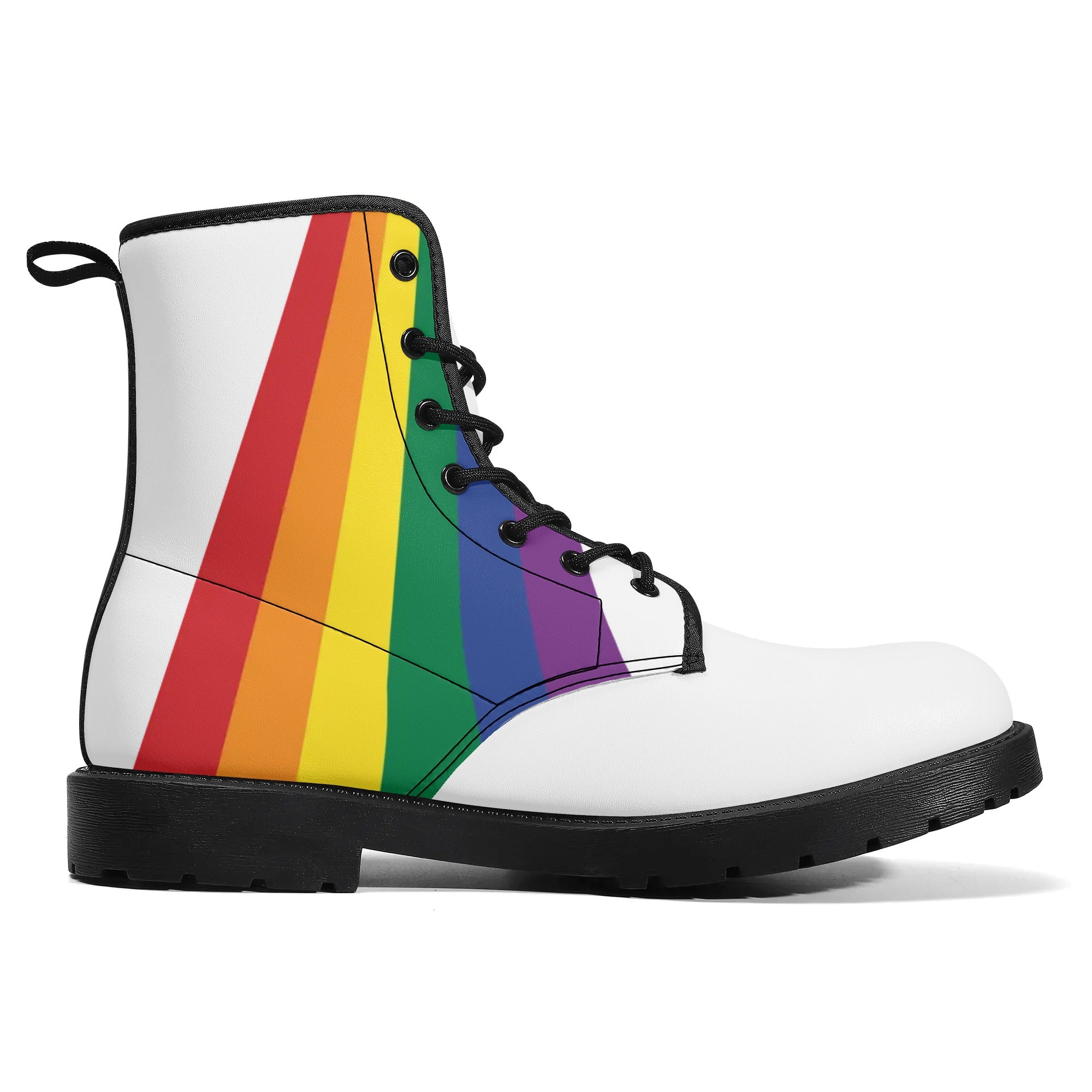 White Rainbow Pride Womens Leather Combat Boots