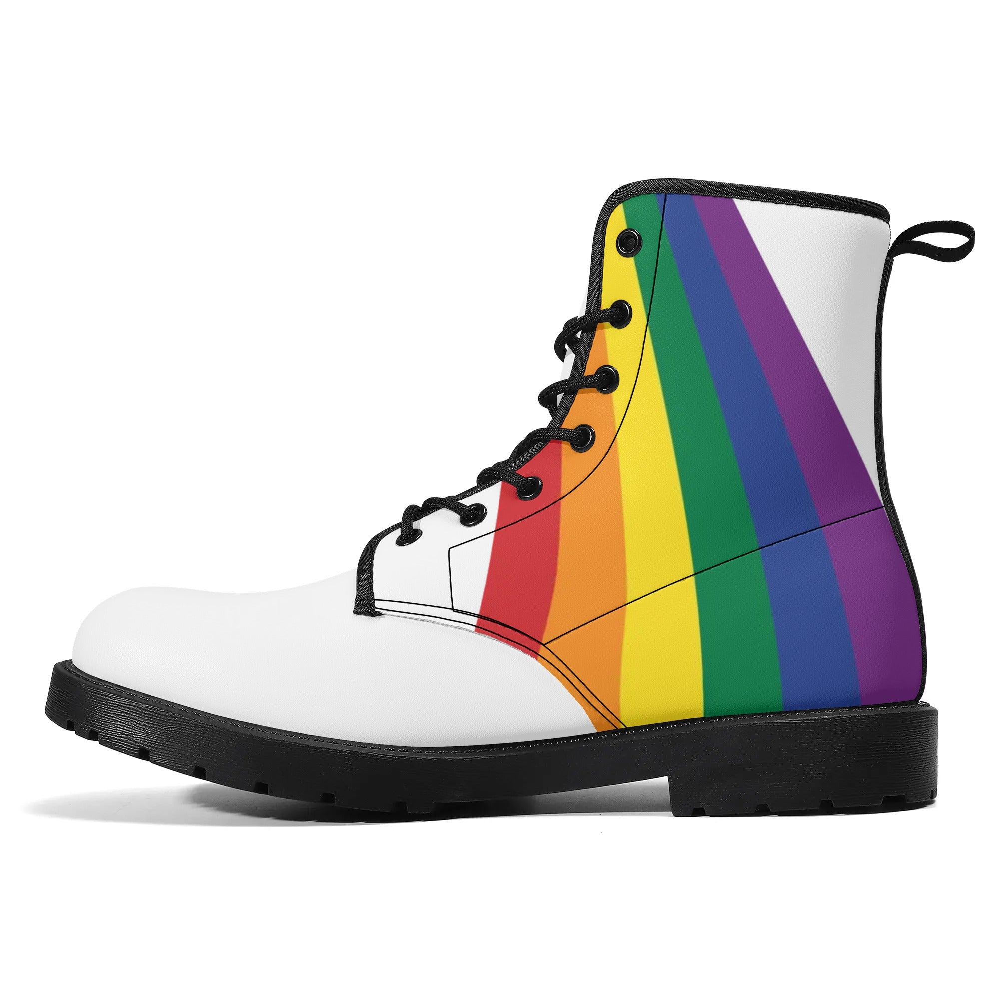 White Rainbow Pride Womens Leather Combat Boots