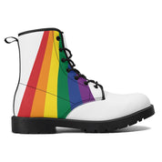 White Rainbow Pride Womens Leather Combat Boots