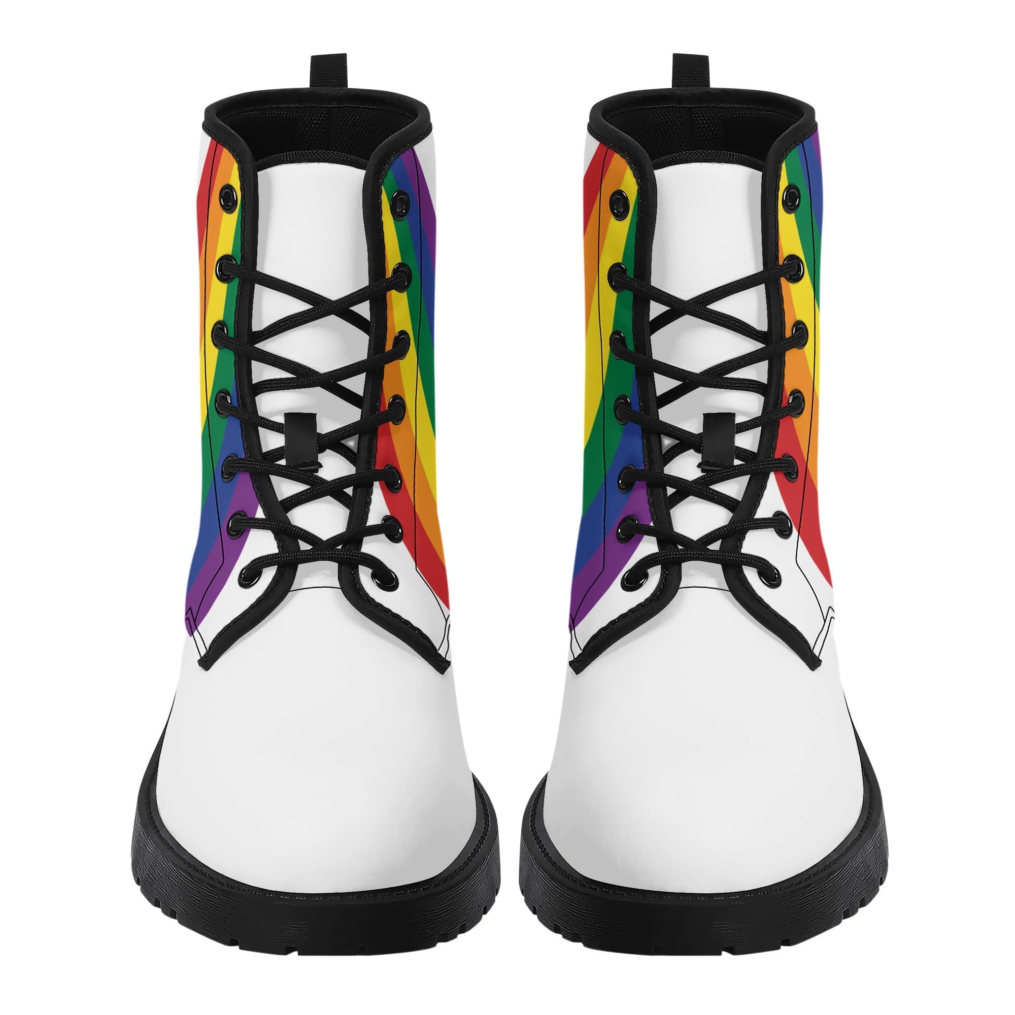 White Rainbow Pride Womens Leather Combat Boots