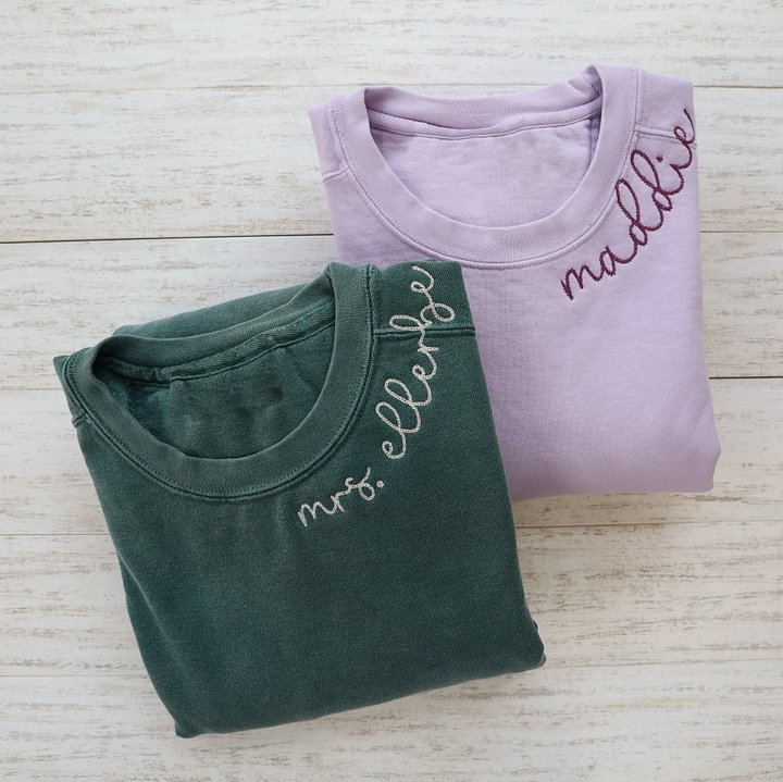 CUSTOM EMBROIDERED CREW-Custom Mrs. Embroidered Crewneck Sweatshirt