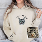 I Love My Cat | Custom Pet Portrait Embroidered | Crewneck T-shirt Hoodie