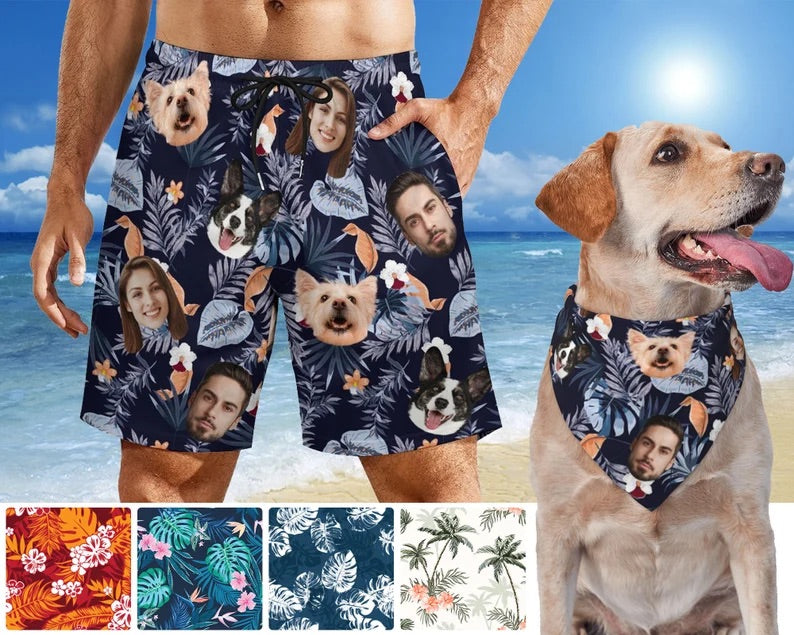 Custom Hawaiian Trunks with Face for Party, Personalized Swim Trunks