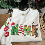 Custom Mama Christmas Sweatshirt With Kids Names On Sleeve