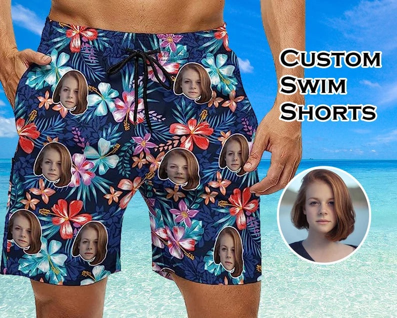 Custom Men's Swim Trunk Face Swim Shorts Personalized Beach Shorts