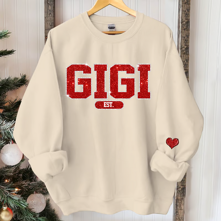 Glitter Custom Name Gigi Nana Grandma Est And Kids Sweatshirt