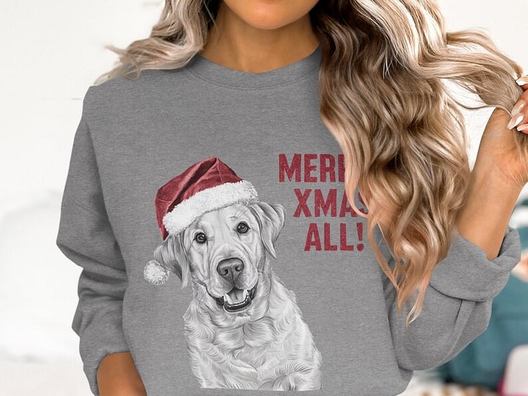 Custom Dog Face With Santa Hat |  Christmas Sweatshirt Hoodie T-shirt