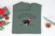 Custom Premium Handcrafted Pet Photo Embroidery with Pet Name Christmas Tee Sweatshirt Hoodie