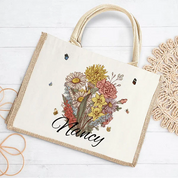 Personalized｜Birth Flower Bouquet Jute Tote Bag｜Mother's Day｜Birthday Gift