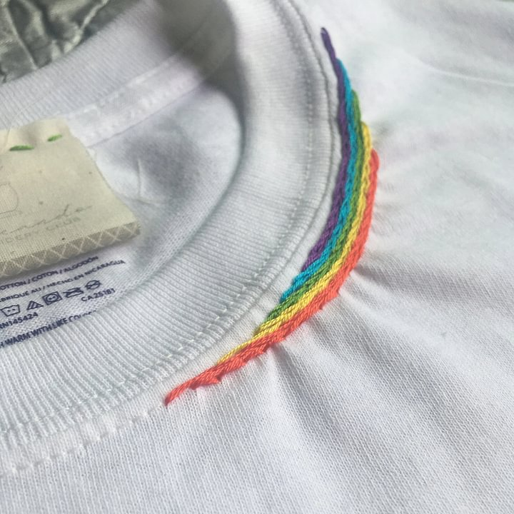 Embroidered T-shirt Rainbow, Crewneck Shirt Handmade