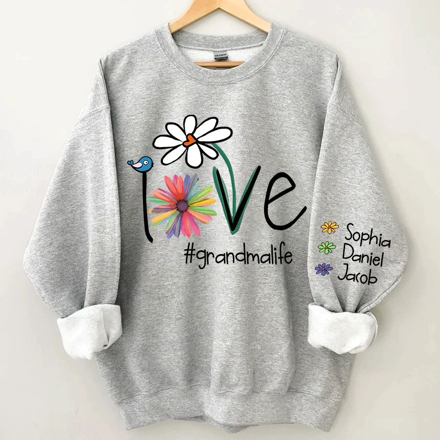 Personalized Love Grandma Life Flower T-shirt Sweatshirt Hoodie