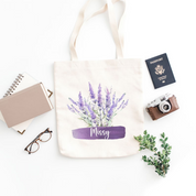 Water Color Flowers Personalized Canvas Tote Bag