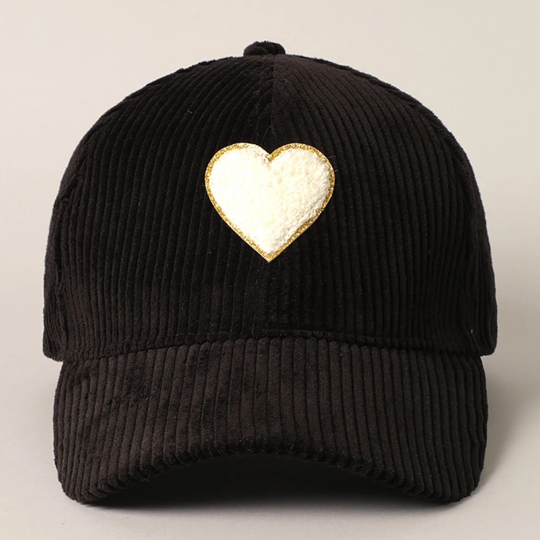 Women's Chenille Heart Patch Corduroy Baseball Cap