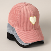 Women's Chenille Heart Patch Corduroy Baseball Cap