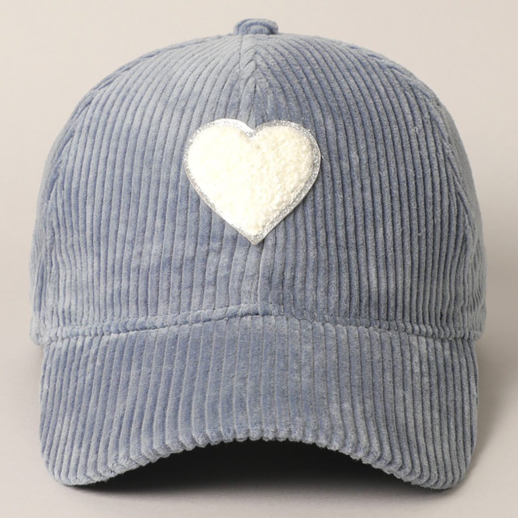 Women's Chenille Heart Patch Corduroy Baseball Cap