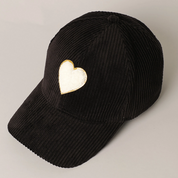 Women's Chenille Heart Patch Corduroy Baseball Cap