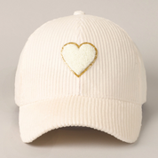 Women's Chenille Heart Patch Corduroy Baseball Cap