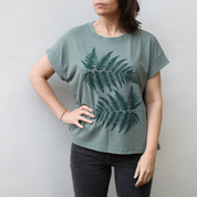 Loose Fit Forest Fern Leaf Boxy Top in Sage Green, Plant Mama Gift