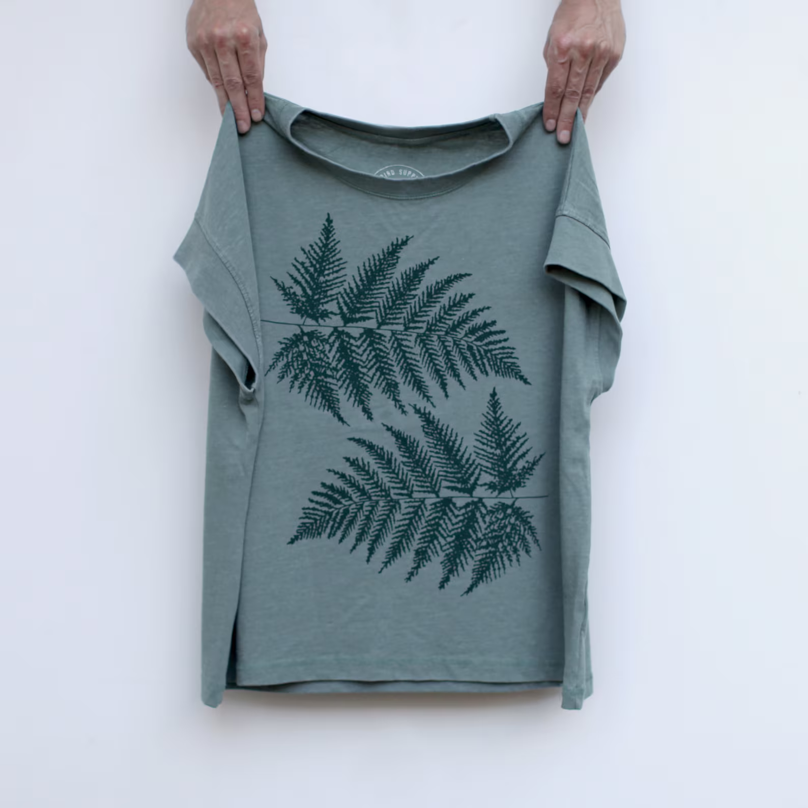 Loose Fit Forest Fern Leaf Boxy Top in Sage Green, Plant Mama Gift