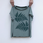 Loose Fit Forest Fern Leaf Boxy Top in Sage Green, Plant Mama Gift