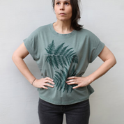 Loose Fit Forest Fern Leaf Boxy Top in Sage Green, Plant Mama Gift