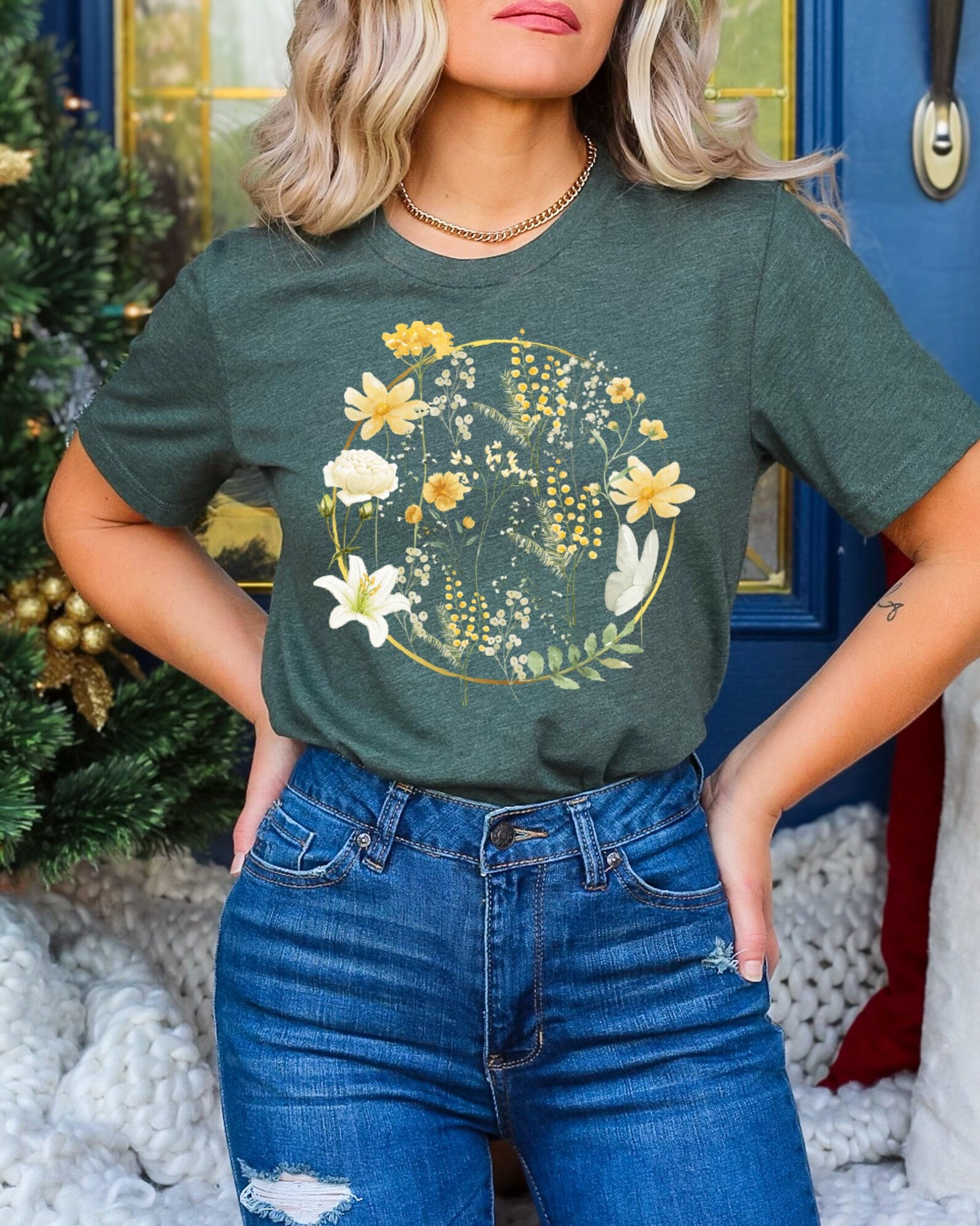 Flowers with Circle Shirt, Flower Shirt, Floral Tee,Wildflower Tee