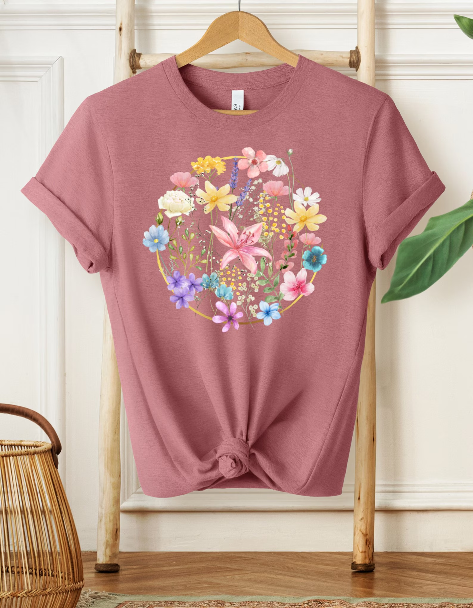 Flowers with Circle Shirt, Floral Tee,Wildflower Tee