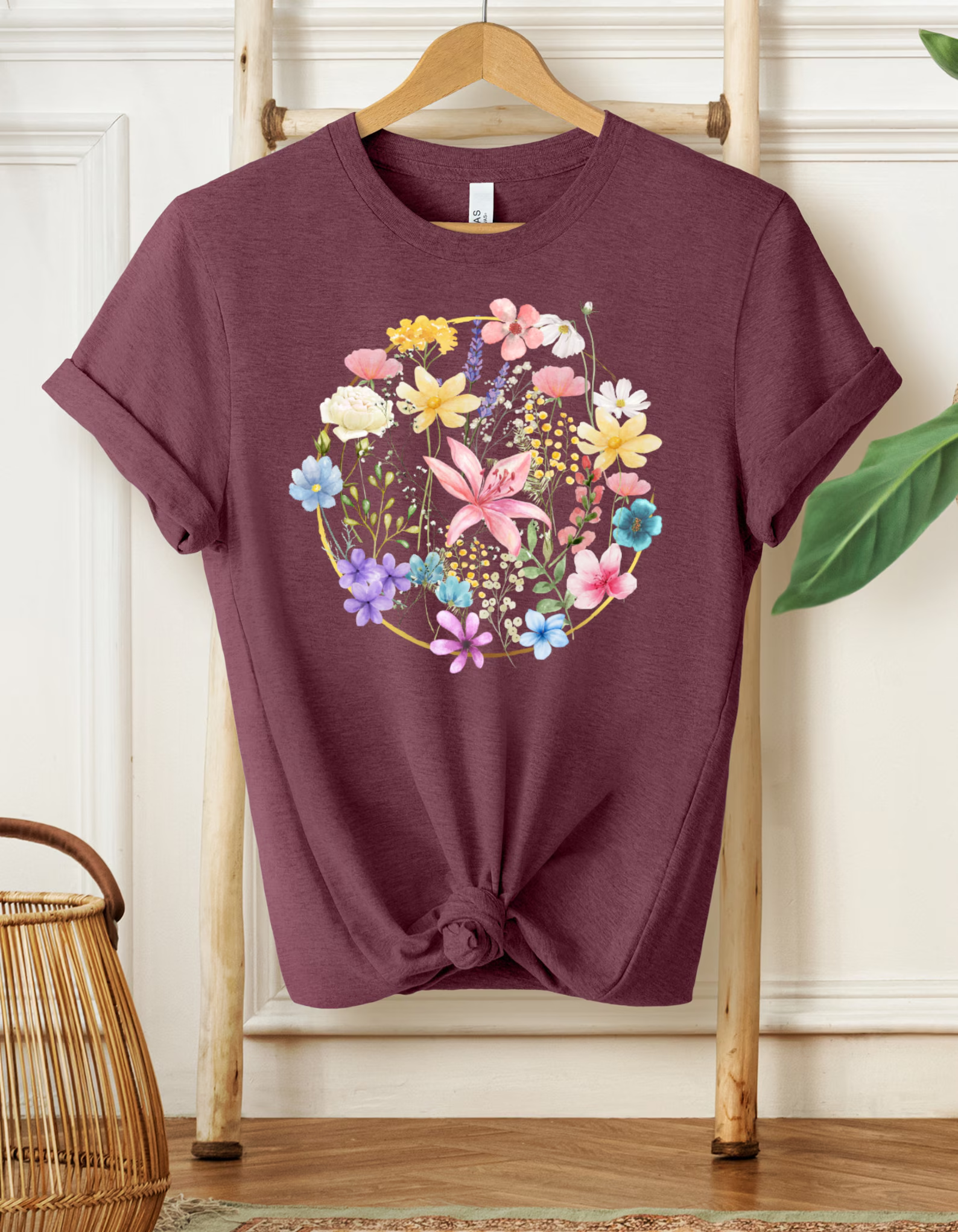 Flowers with Circle Shirt, Floral Tee,Wildflower Tee