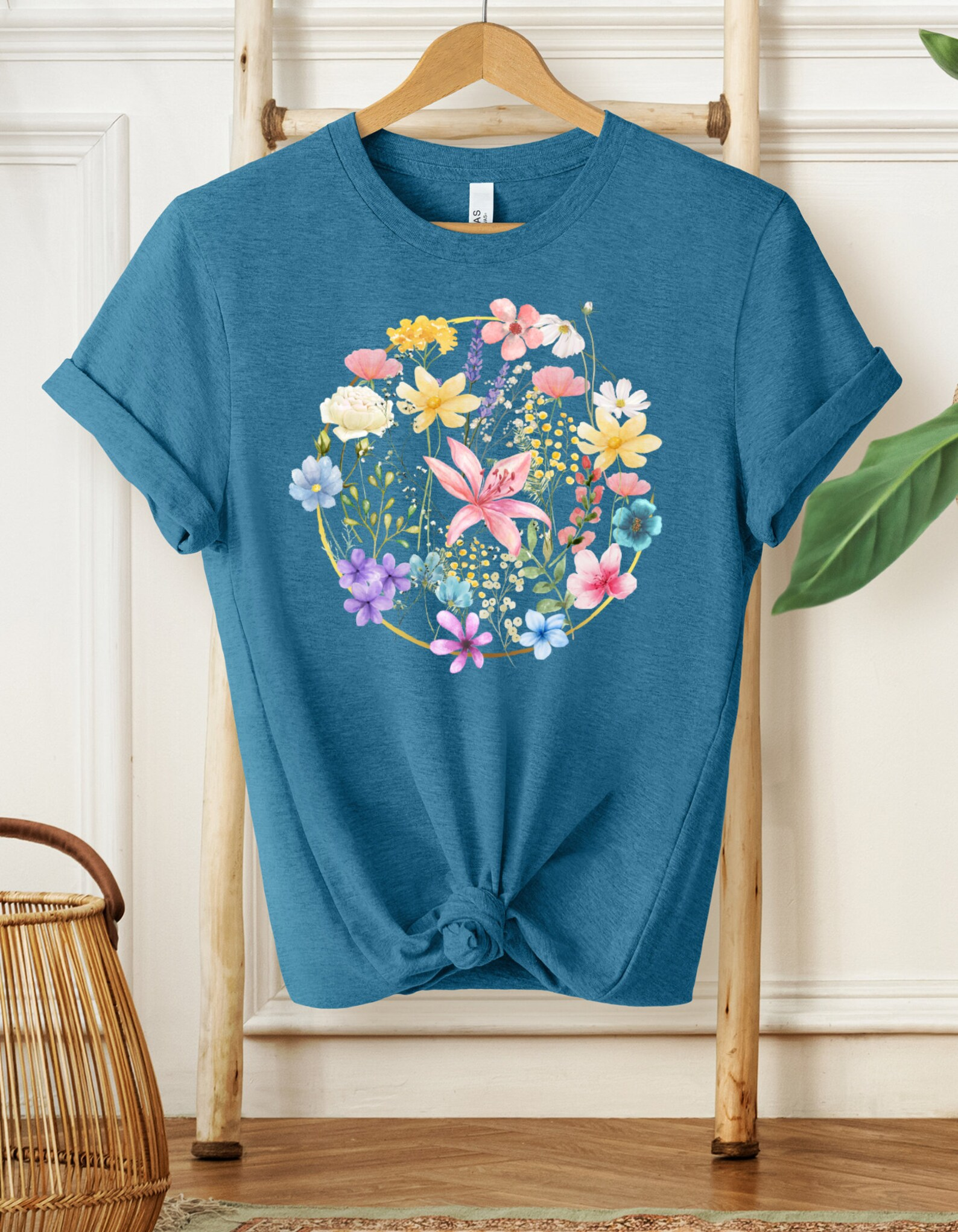 Flowers with Circle Shirt, Floral Tee,Wildflower Tee