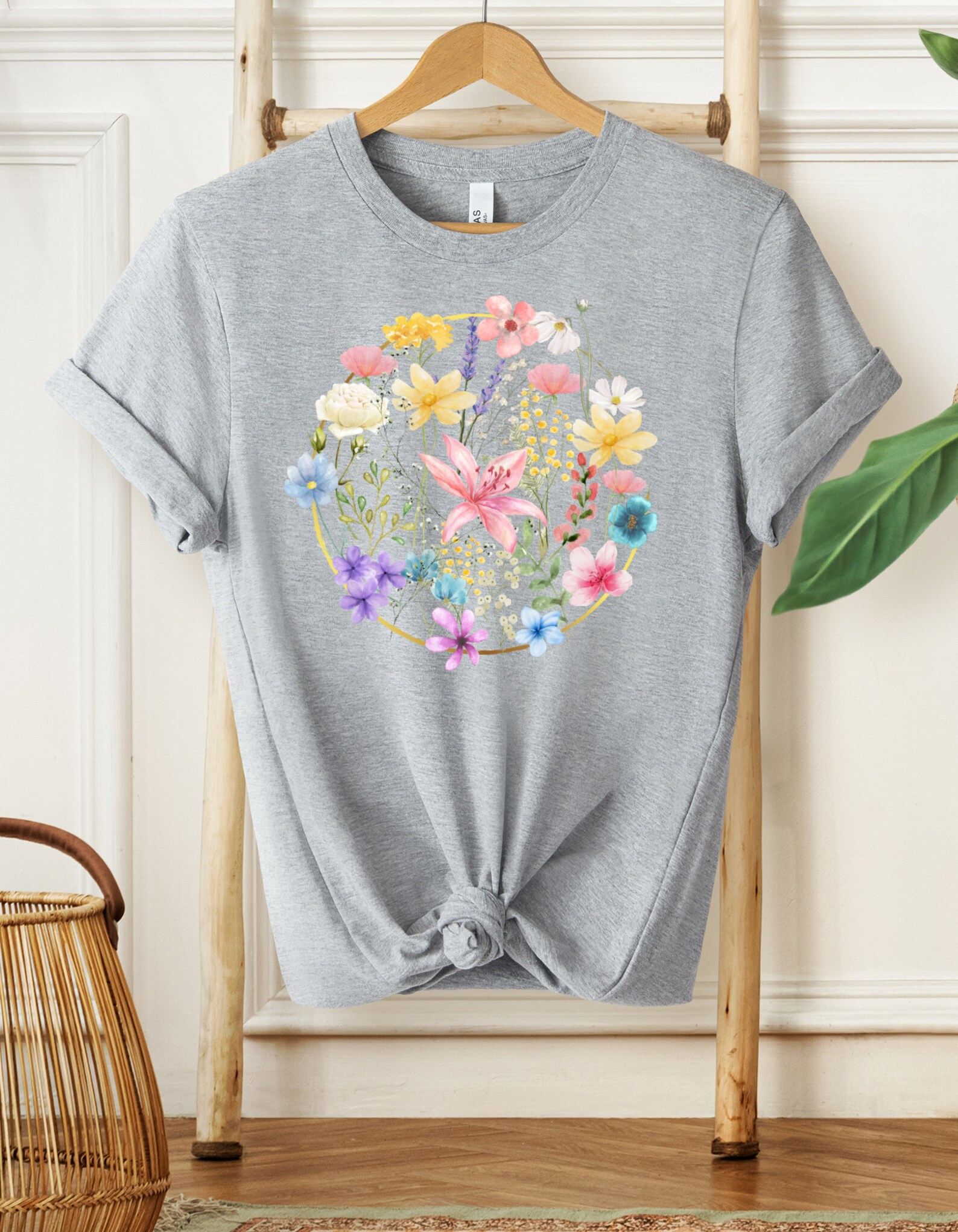 Flowers with Circle Shirt, Floral Tee,Wildflower Tee