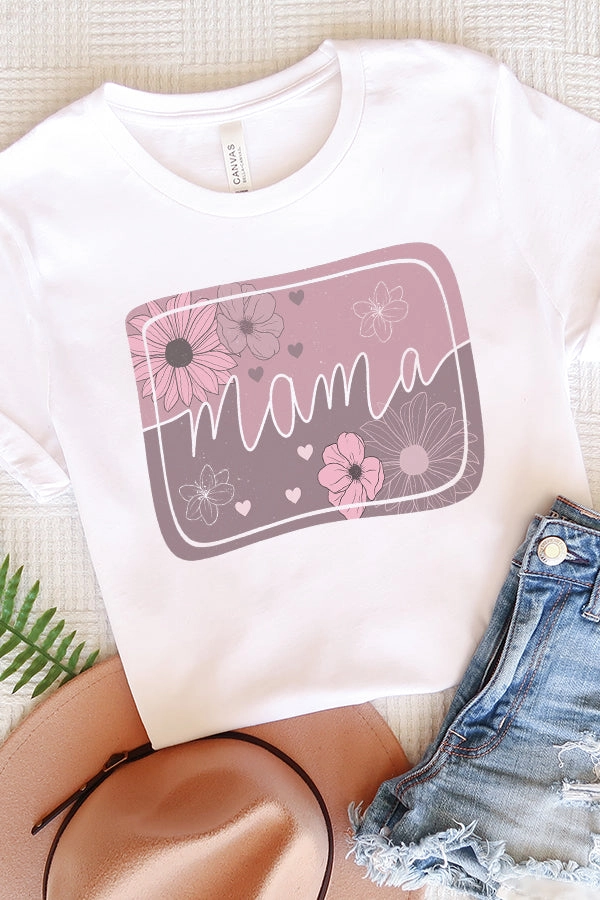 Mother's Day Tee Mama Floral Block Graphic Tee